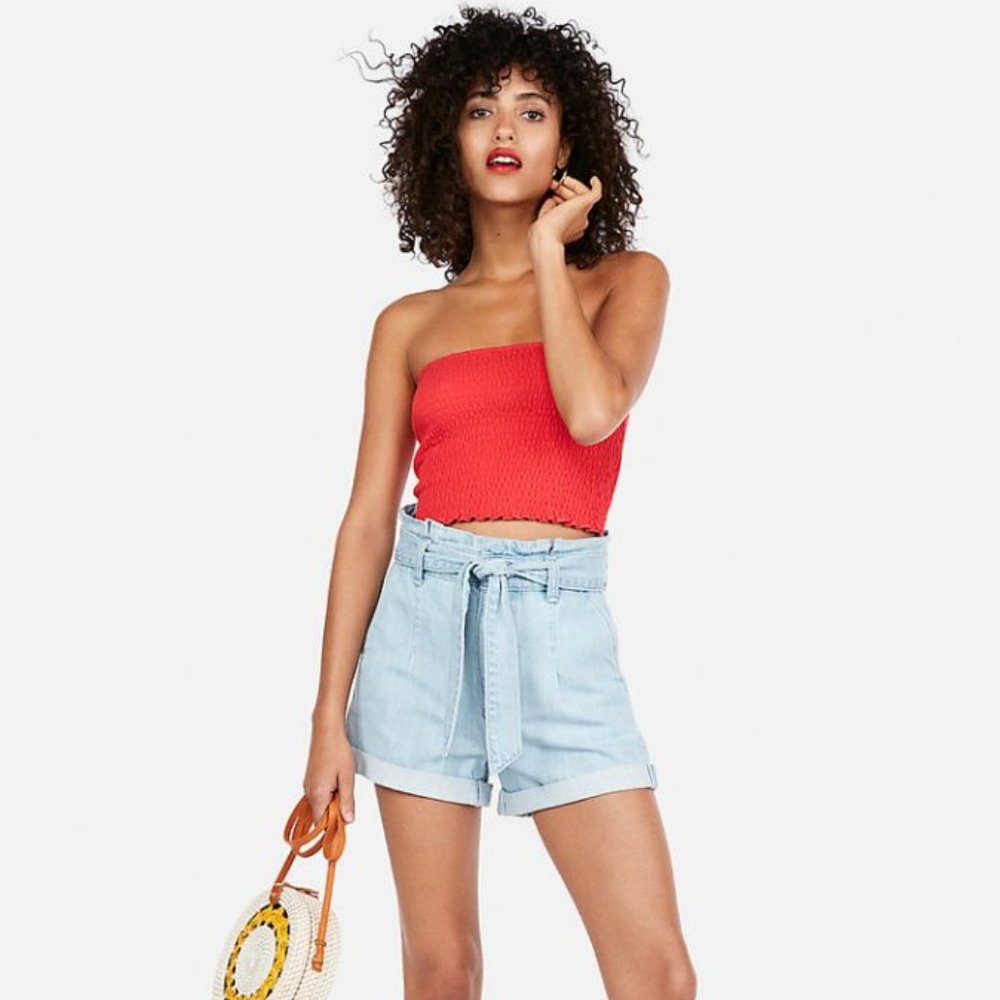 Super High Waisted Paperbag Jean Shorts